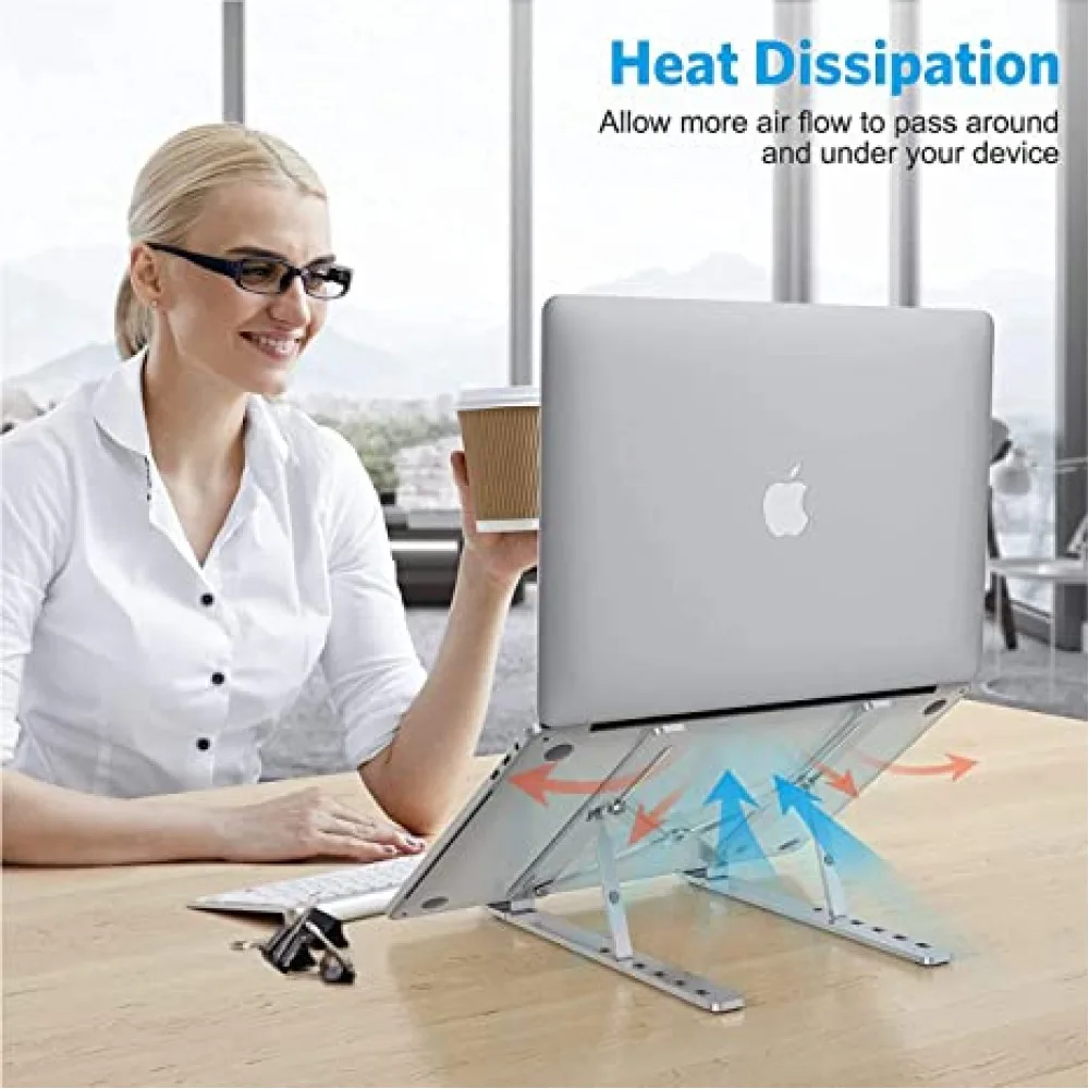 Adjustable Laptop Stand for Desk- Foldable Aluminum Laptop Stand Silver- Lightweight, Portable Laptop RiserDurable Laptop Holder Adjustable Compatible with MacBook, Dell, HP & More- 27x5.5x2.5cm alternate view
