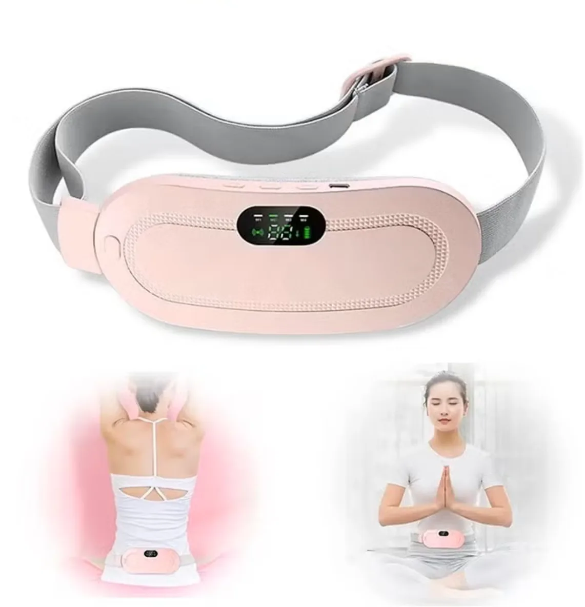 Portable Cordless Heating Pad for Period Cramps Relief, Rechargeable Electric Heat Belt with 3 Adjustable Heat Levels and 4 Vibration Modes, Perfect Gift for Women and Girls